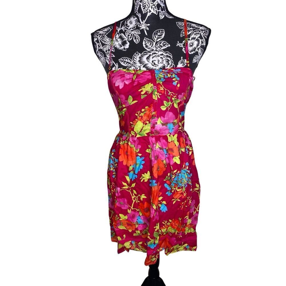 Aeropostale Floral Mini Dress Pink Colorful Sundress Summer Medium Tropical